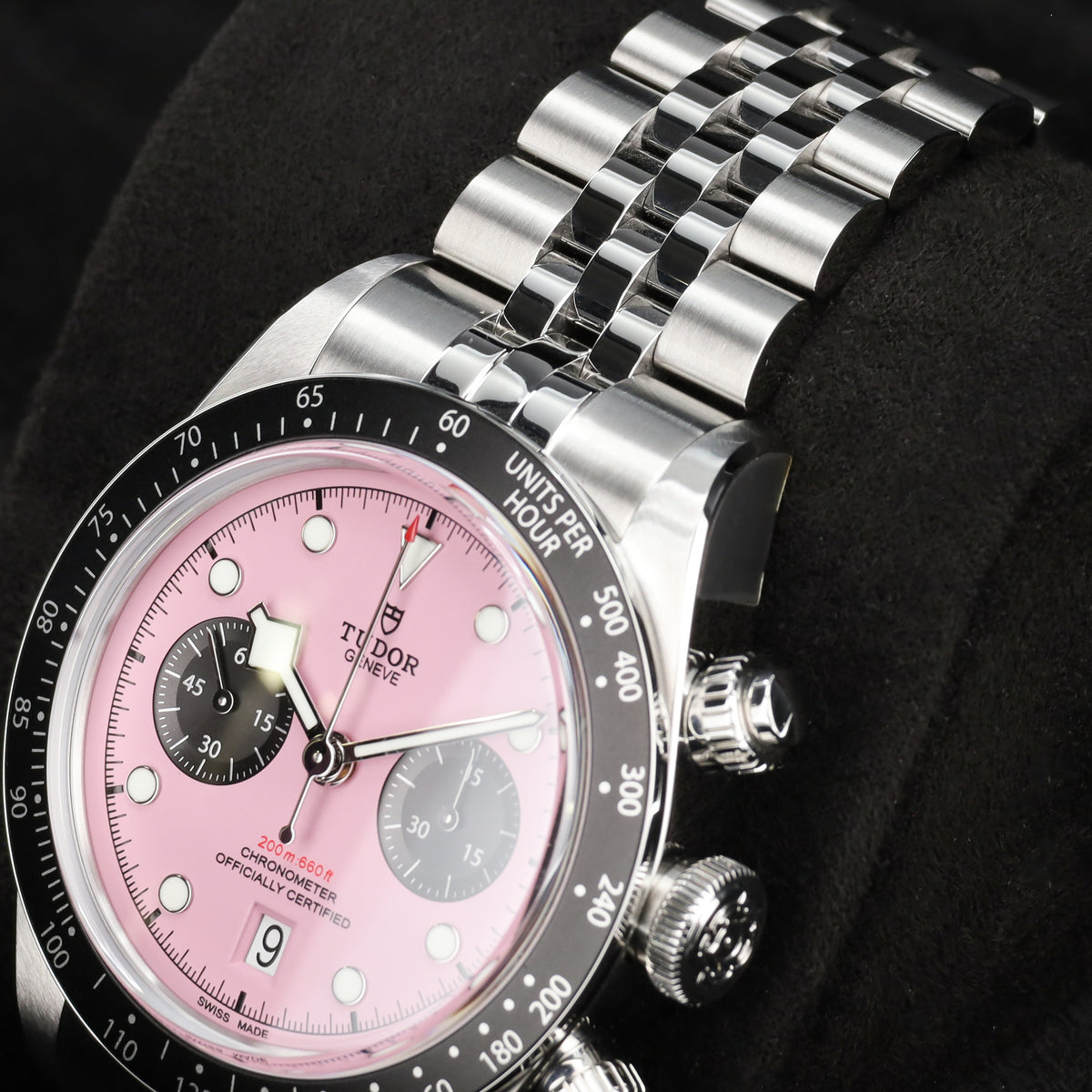 Tudor Black Bay 2025 Complete 41mm Stainless Steel Pink Dial Black Anodized Aluminum Tachymeter Bezel Jubilee-Style Bracelet 79360N
