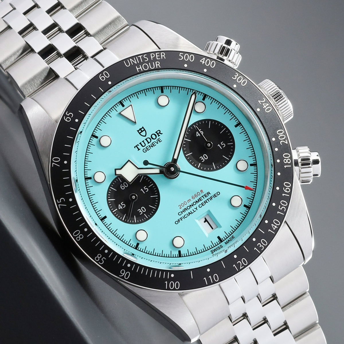 Tudor Black Bay 2025 Complete 41mm Stainless Steel Turquoise Dial Black Anodized Aluminum Tachymeter Bezel Jubilee-style bracelet 79360N