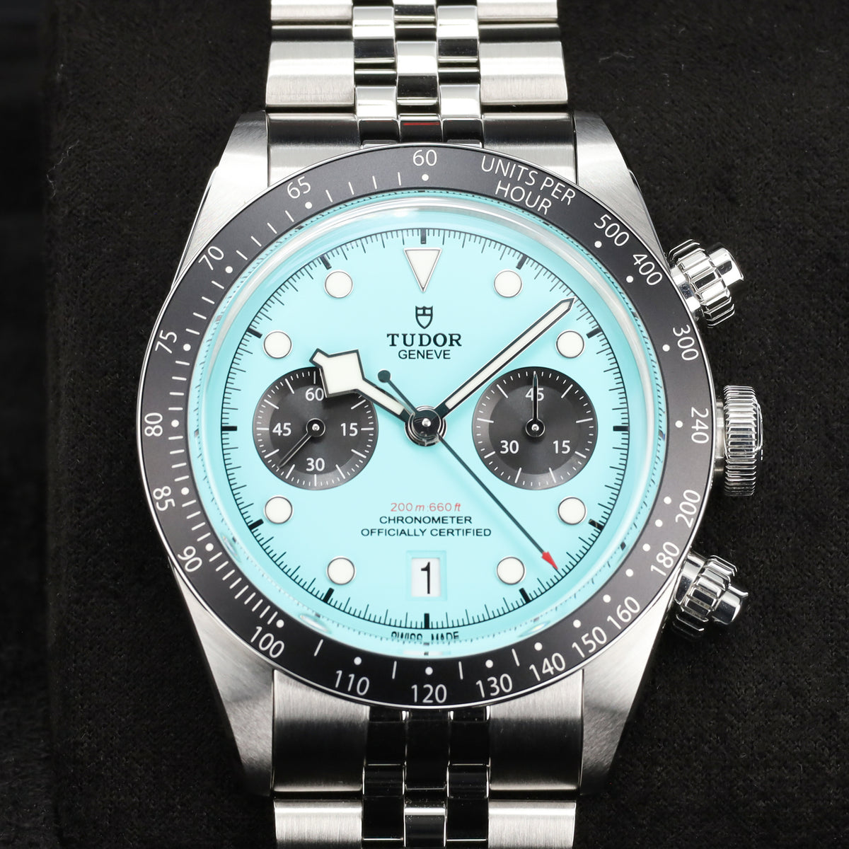 Tudor Black Bay 2025 Complete 41mm Stainless Steel Turquoise Dial Black Anodized Aluminum Tachymeter Bezel Jubilee-style bracelet 79360N