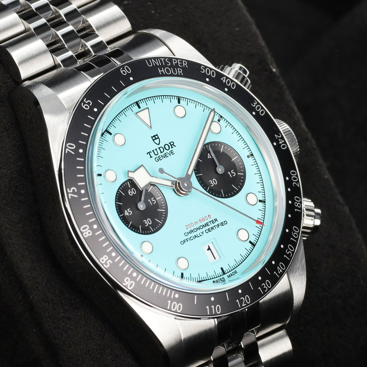 Tudor Black Bay 2025 Complete 41mm Stainless Steel Turquoise Dial Black Anodized Aluminum Tachymeter Bezel Jubilee-style bracelet 79360N