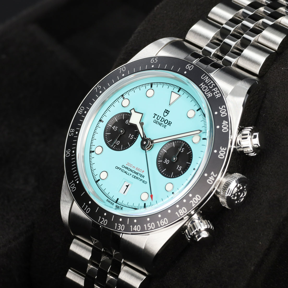Tudor Black Bay 2025 Complete 41mm Stainless Steel Turquoise Dial Black Anodized Aluminum Tachymeter Bezel Jubilee-style bracelet 79360N