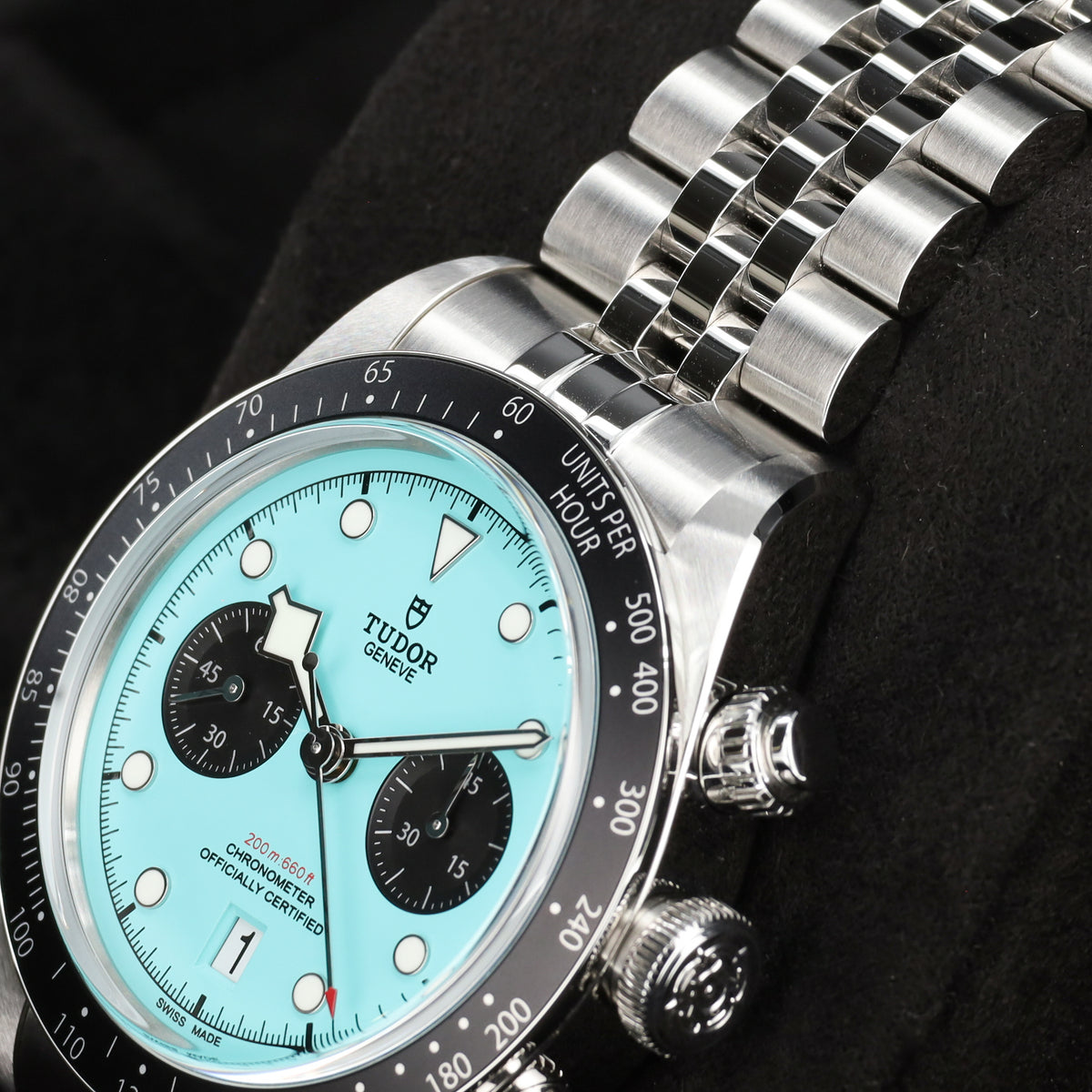 Tudor Black Bay 2025 Complete 41mm Stainless Steel Turquoise Dial Black Anodized Aluminum Tachymeter Bezel Jubilee-style bracelet 79360N