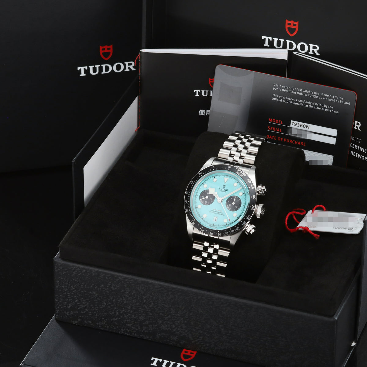 Tudor Black Bay 2025 Complete 41mm Stainless Steel Turquoise Dial Black Anodized Aluminum Tachymeter Bezel Jubilee-style bracelet 79360N