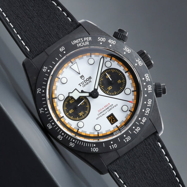 Tudor Black Bay 2026 Complete 42mm Carbon Fiber White with Yellow Accents Dial Carbon Fiber Tachymeter Bezel Hybrid Leather/Rubber Strap 79377KN