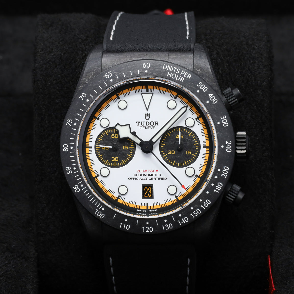 Tudor Black Bay 2026 Complete 42mm Carbon Fiber White with Yellow Accents Dial Carbon Fiber Tachymeter Bezel Hybrid Leather/Rubber Strap 79377KN