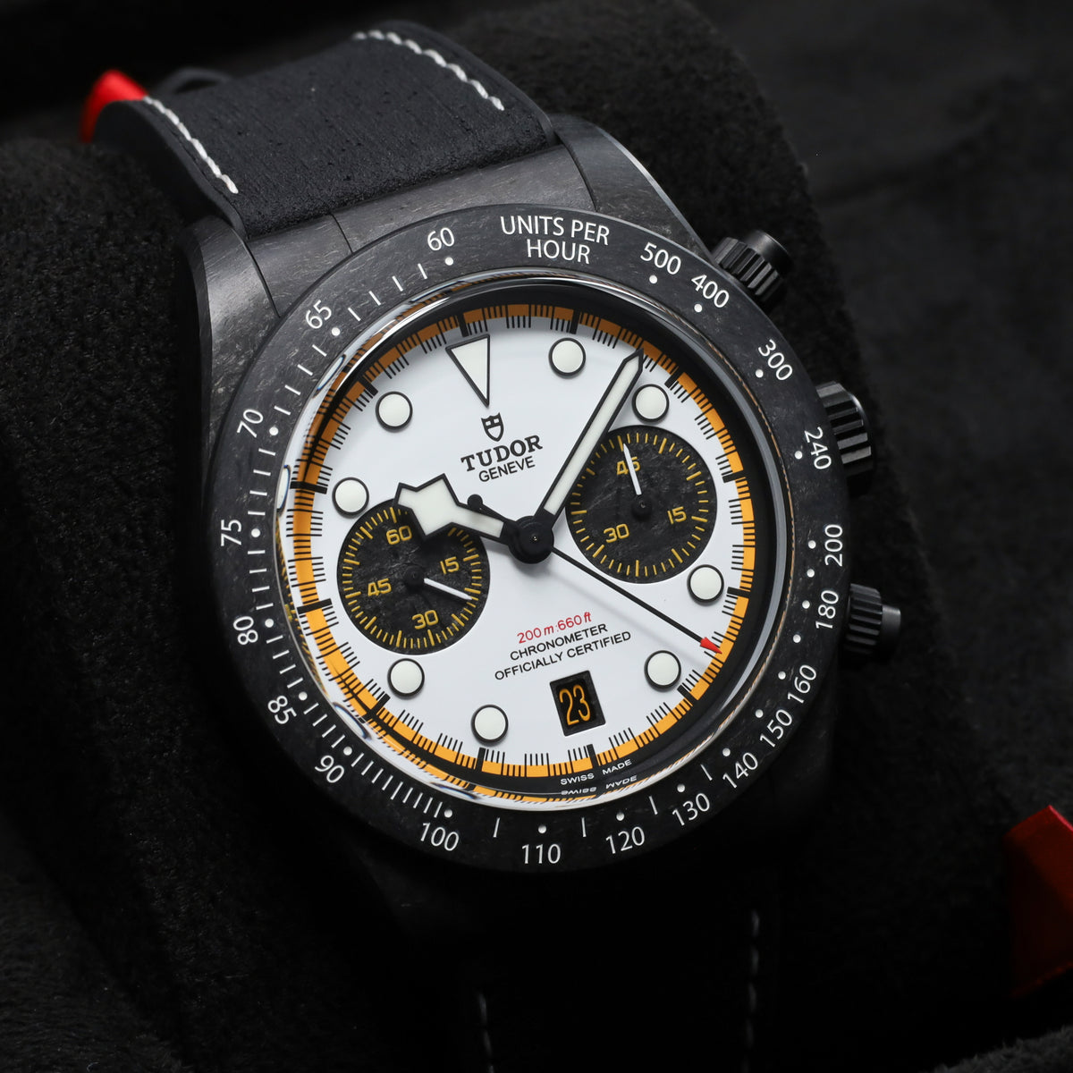 Tudor Black Bay 2026 Complete 42mm Carbon Fiber White with Yellow Accents Dial Carbon Fiber Tachymeter Bezel Hybrid Leather/Rubber Strap 79377KN