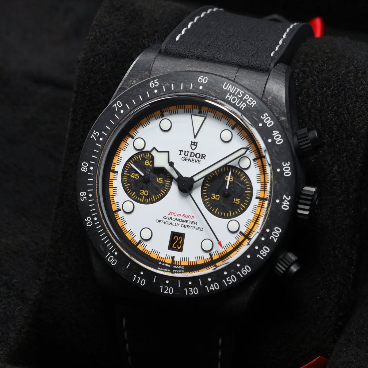 Tudor Black Bay 2026 Complete 42mm Carbon Fiber White with Yellow Accents Dial Carbon Fiber Tachymeter Bezel Hybrid Leather/Rubber Strap 79377KN