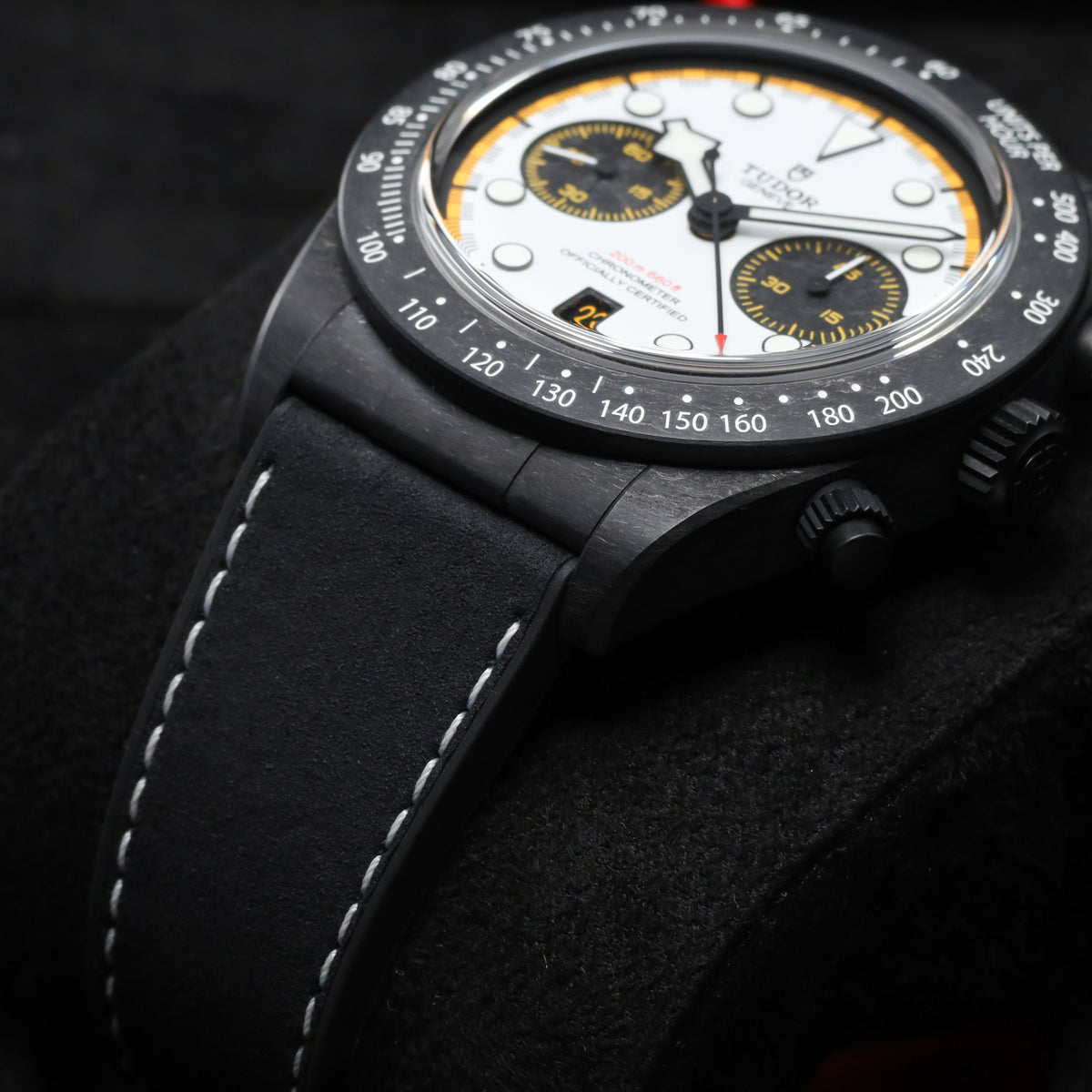Tudor Black Bay 2026 Complete 42mm Carbon Fiber White with Yellow Accents Dial Carbon Fiber Tachymeter Bezel Hybrid Leather/Rubber Strap 79377KN