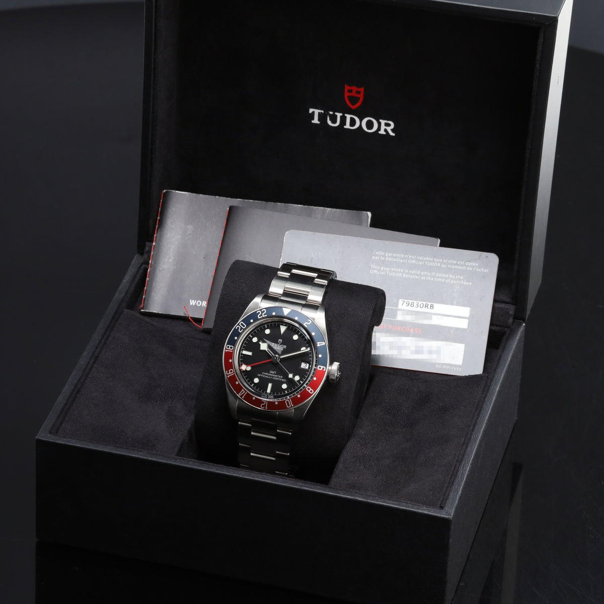 Tudor Black Ray 2021 Complete 41mm Stainless Steel Black Dial Red and Blue Aluminum GMT Bezel Stainless Steel Bracelet 79830RB