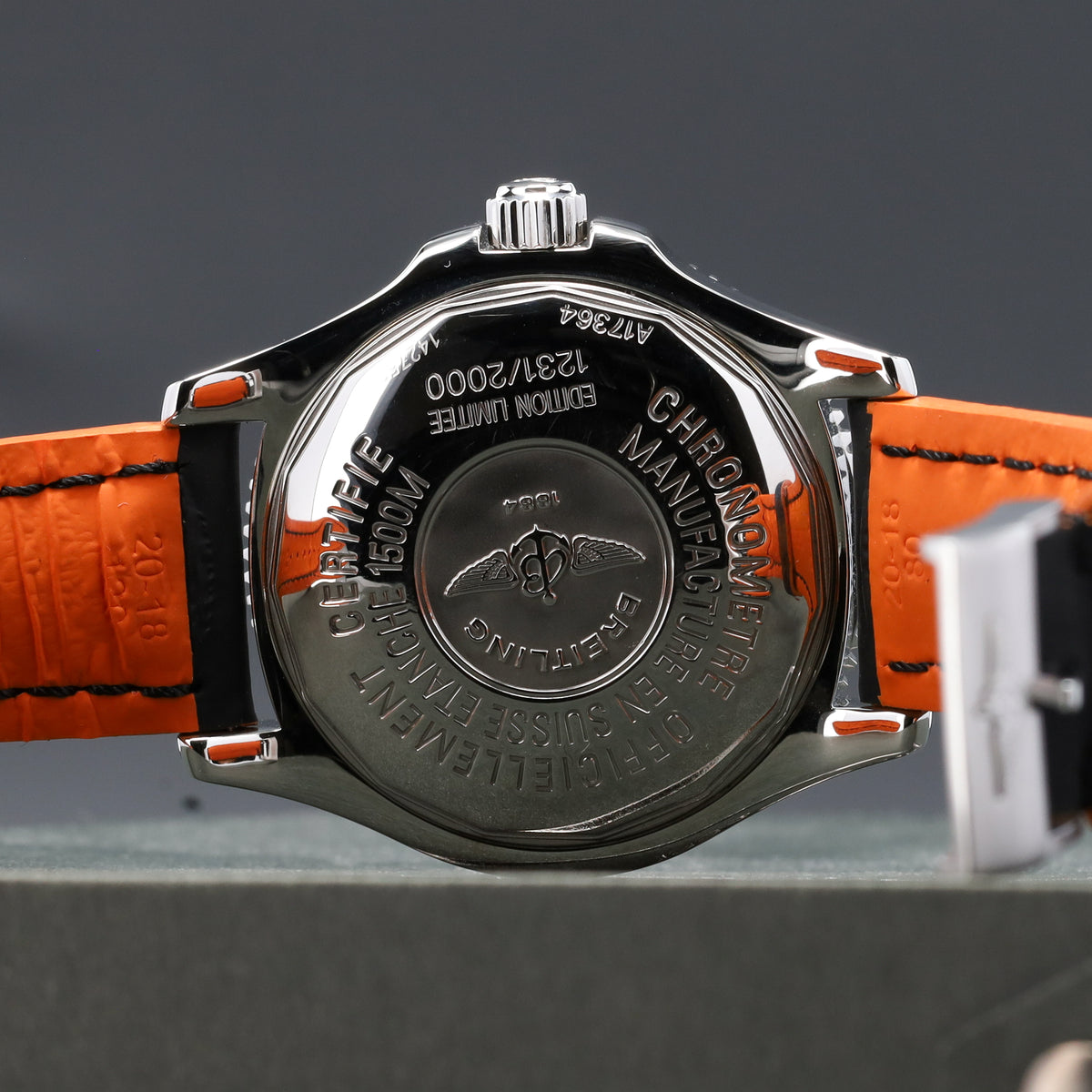 Breitling Superocean 2012 Complete 42mm Stainless Steel Orange Black Dial Matching Steel Dive Bezel Strap Bracelet A17364Y4