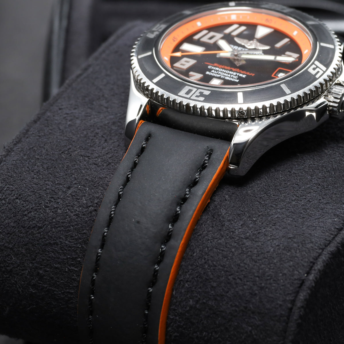 Breitling Superocean 2012 Complete 42mm Stainless Steel Orange Black Dial Matching Steel Dive Bezel Strap Bracelet A17364Y4
