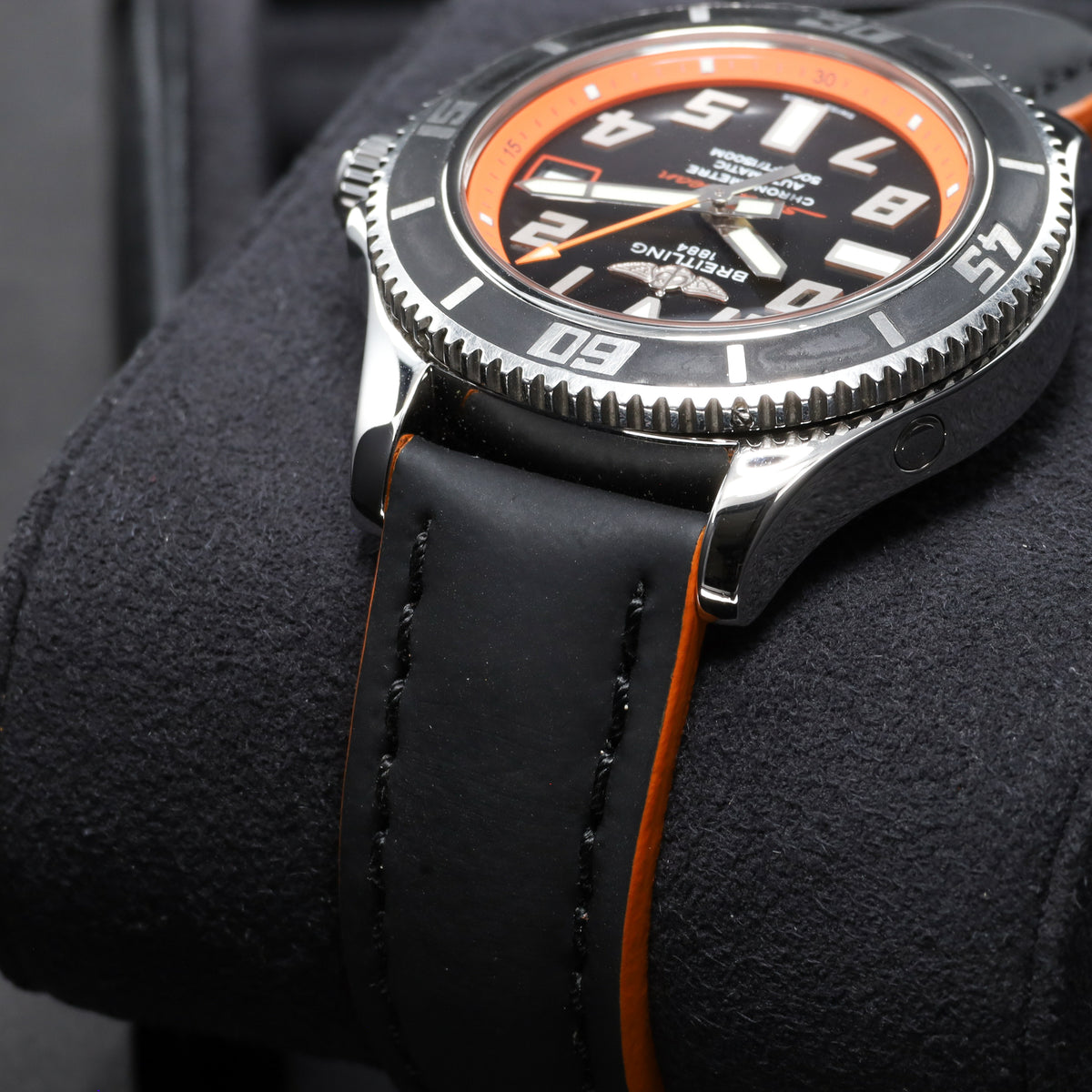 Breitling Superocean 2012 Complete 42mm Stainless Steel Orange Black Dial Matching Steel Dive Bezel Strap Bracelet A17364Y4