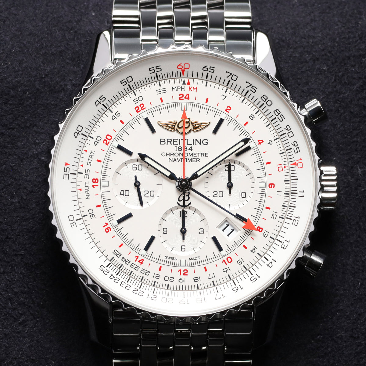Breitling Chronometre Navitimer Complete 46mm Stainless Steel White Dial Stainless Steel Slide Rule Bezel Stainless Steel Bracelet  AB044121