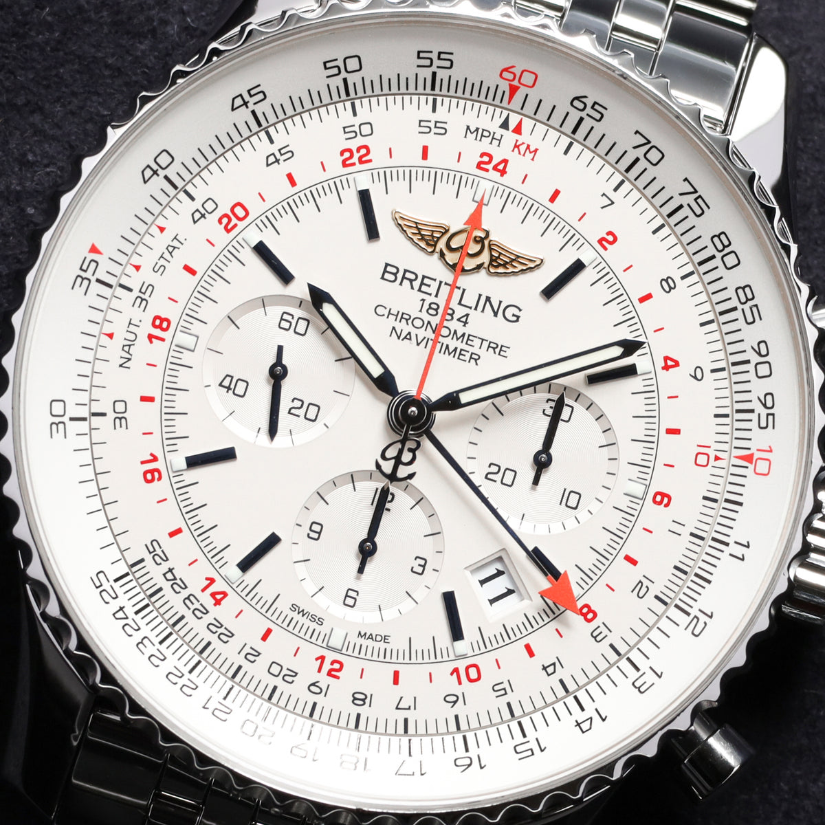 Breitling Chronometre Navitimer Complete 46mm Stainless Steel White Dial Stainless Steel Slide Rule Bezel Stainless Steel Bracelet  AB044121