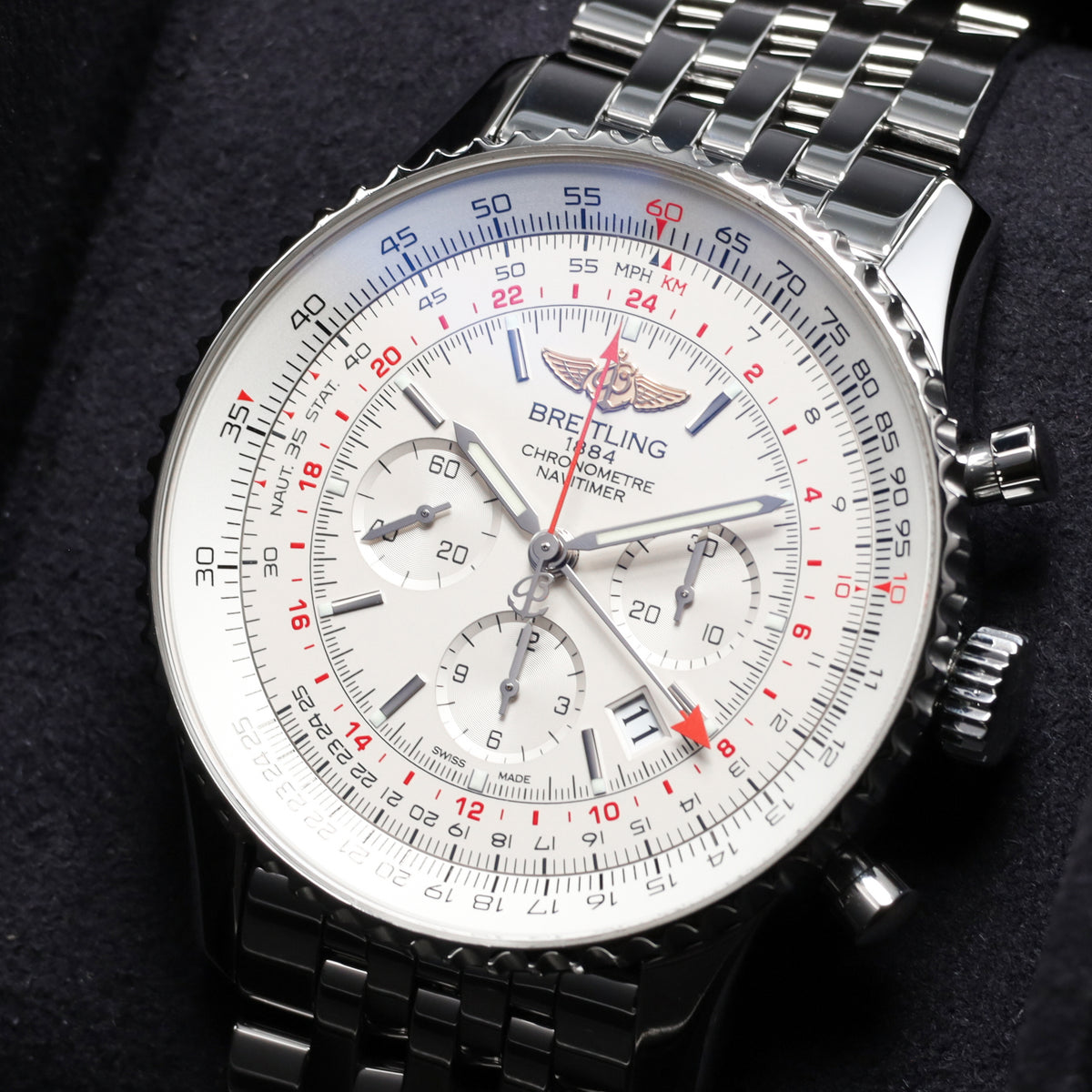 Breitling Chronometre Navitimer Complete 46mm Stainless Steel White Dial Stainless Steel Slide Rule Bezel Stainless Steel Bracelet  AB044121