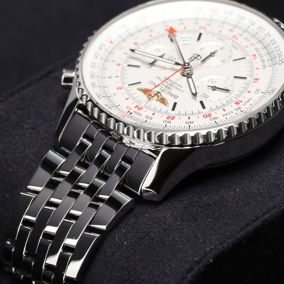 Breitling Chronometre Navitimer Complete 46mm Stainless Steel White Dial Stainless Steel Slide Rule Bezel Stainless Steel Bracelet  AB044121