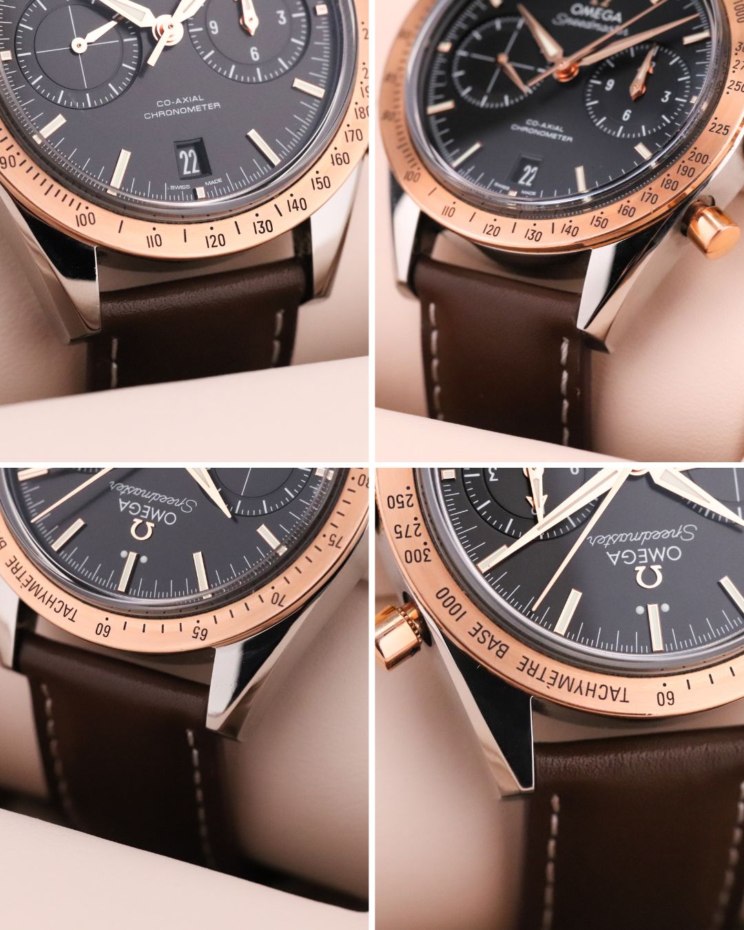 Omega Speedmaster Chronograph '57 Rose Gold [2024 COMPLETE] 41.5mm Black Dial Rose Gold Bezel Brown Leather Strap Stainless Steel Case 331.22.42.51.01.001