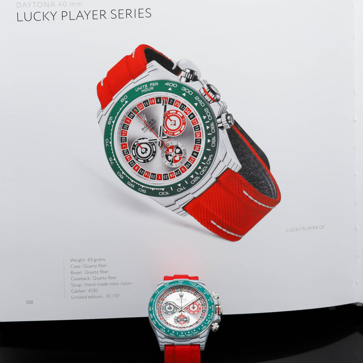 Rolex Daytona DIW Lucky Players Roulette 2026 Complete 40mm Stainless Steel Grey with Red and Green Accents Dial White Ceramic Bezel Red Fabric Strap