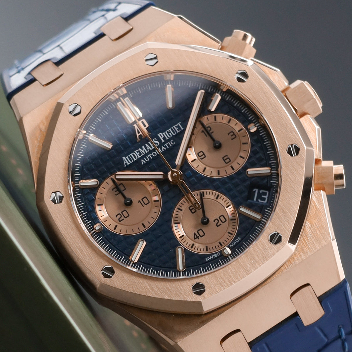 Audemars Piguet Royal Oak Complete 41mm 18k Rose Gold Case Blue Tapisserie Dial 18k Yellow Gold Bezel 18k Blue Rubber Strap 26239OR.OO.D315CR.01