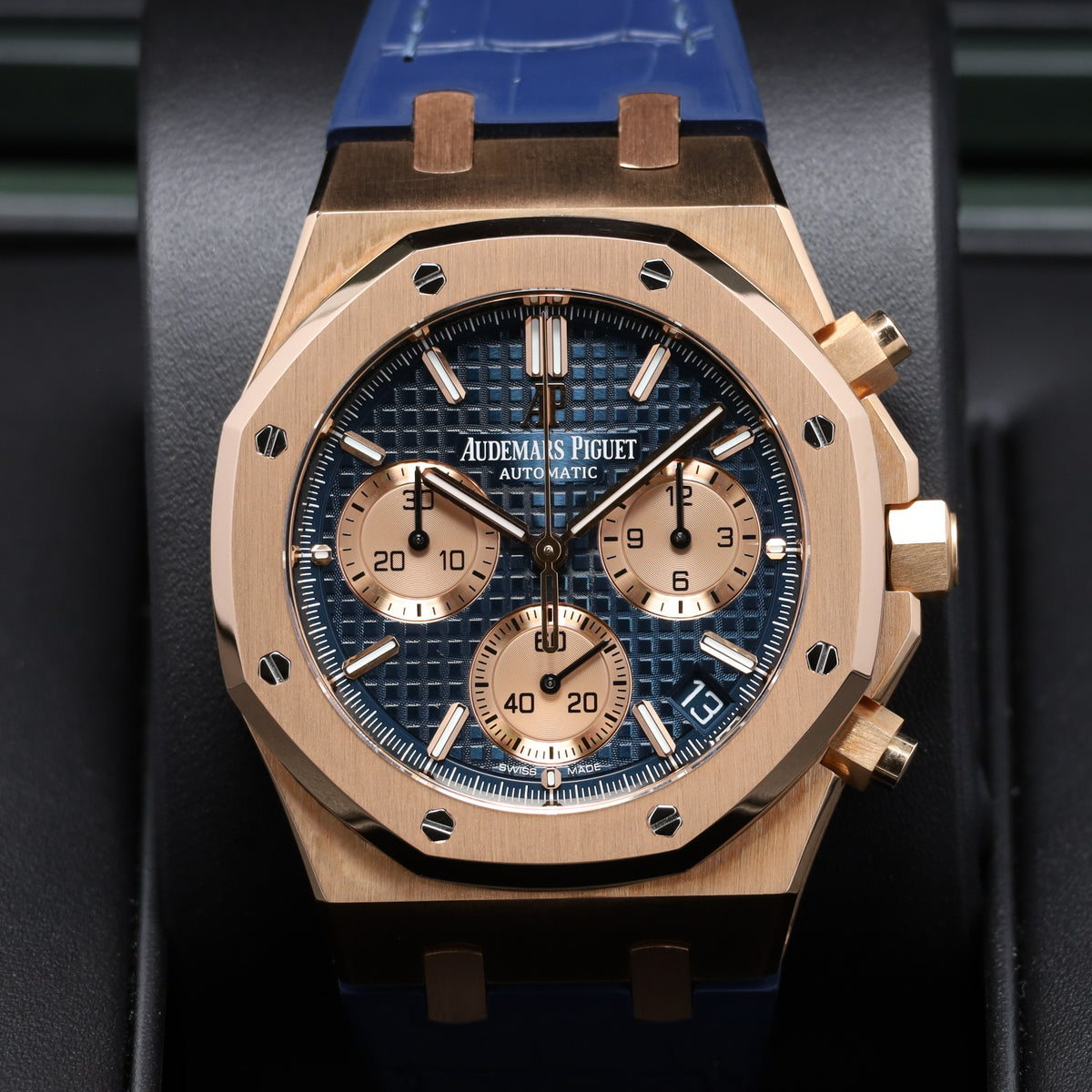 Audemars Piguet Royal Oak Complete 41mm 18k Rose Gold Case Blue Tapisserie Dial 18k Yellow Gold Bezel 18k Blue Rubber Strap 26239OR.OO.D315CR.01