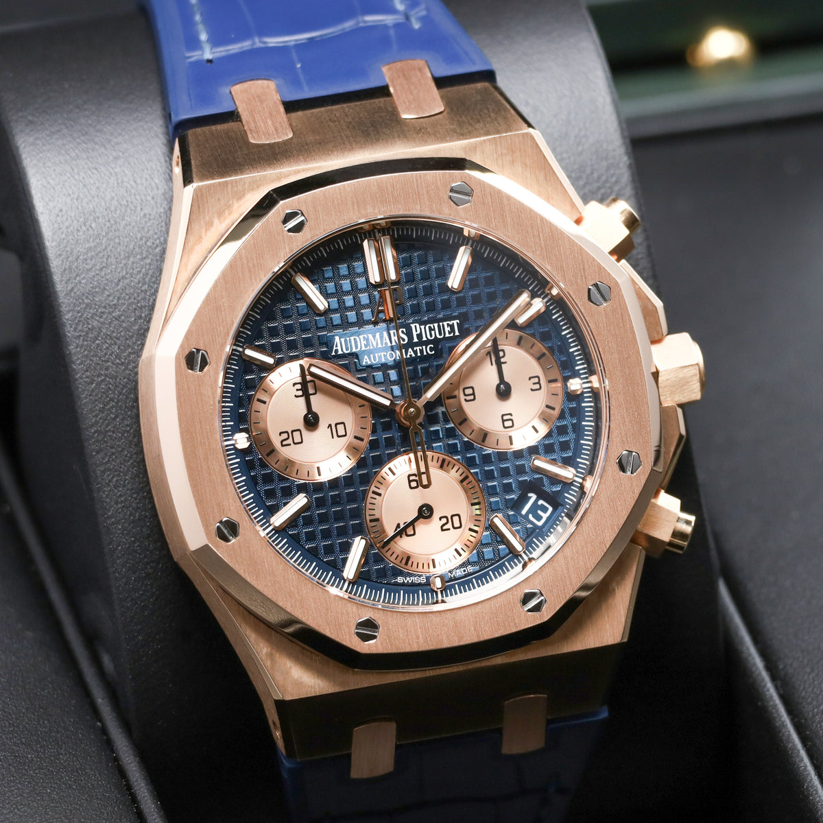 Audemars Piguet Royal Oak Complete 41mm 18k Rose Gold Case Blue Tapisserie Dial 18k Yellow Gold Bezel 18k Blue Rubber Strap 26239OR.OO.D315CR.01
