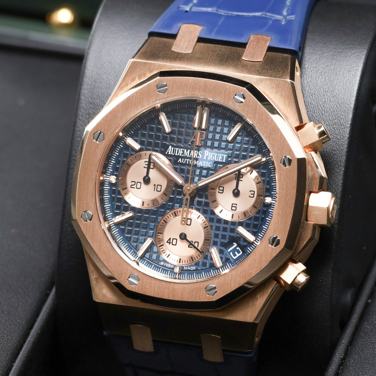Audemars Piguet Royal Oak Complete 41mm 18k Rose Gold Case Blue Tapisserie Dial 18k Yellow Gold Bezel 18k Blue Rubber Strap 26239OR.OO.D315CR.01