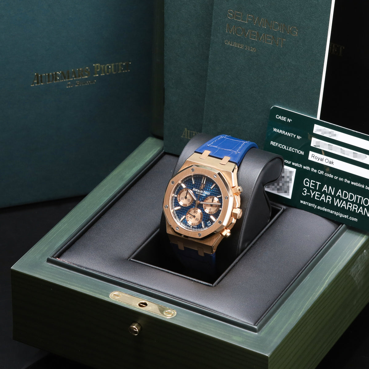 Audemars Piguet Royal Oak Complete 41mm 18k Rose Gold Case Blue Tapisserie Dial 18k Yellow Gold Bezel 18k Blue Rubber Strap 26239OR.OO.D315CR.01