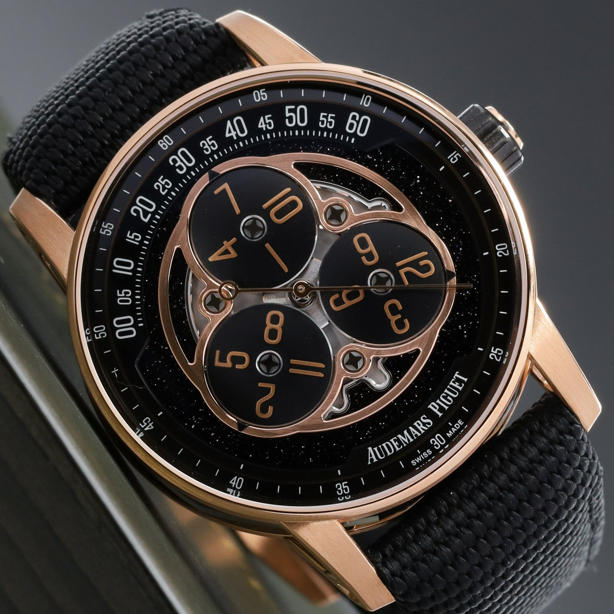 Audemars Piguet Code 11.59 Star Wheel 2025 Complete 41mm 18k Rose Gold Black Aventurine Starry Dial 18k Rose Gold Bezel Textile Strap 15212NR