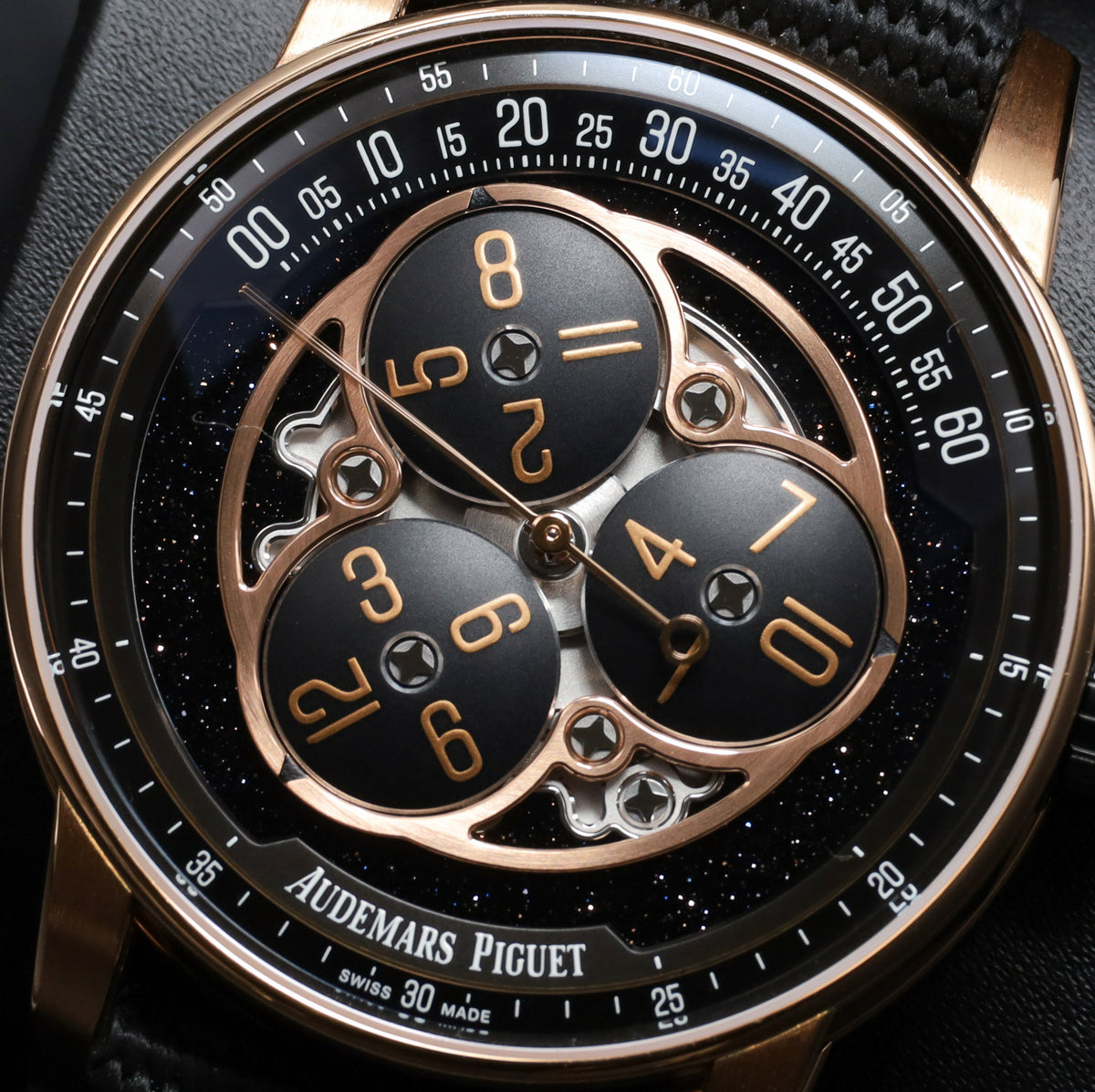 Audemars Piguet Code 11.59 Star Wheel 2025 Complete 41mm 18k Rose Gold Black Aventurine Starry Dial 18k Rose Gold Bezel Textile Strap 15212NR