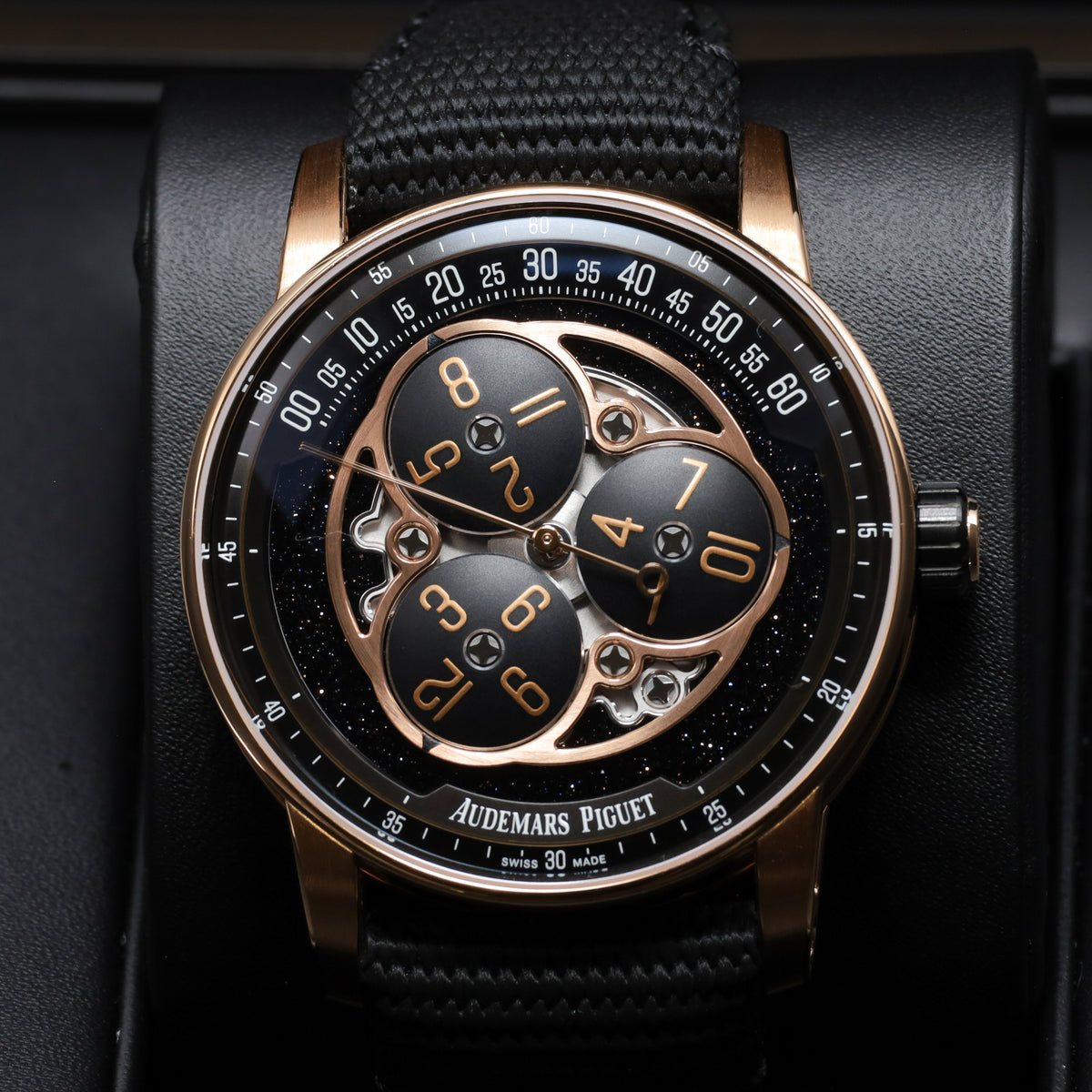Audemars Piguet Code 11.59 Star Wheel 2025 Complete 41mm 18k Rose Gold Black Aventurine Starry Dial 18k Rose Gold Bezel Textile Strap 15212NR