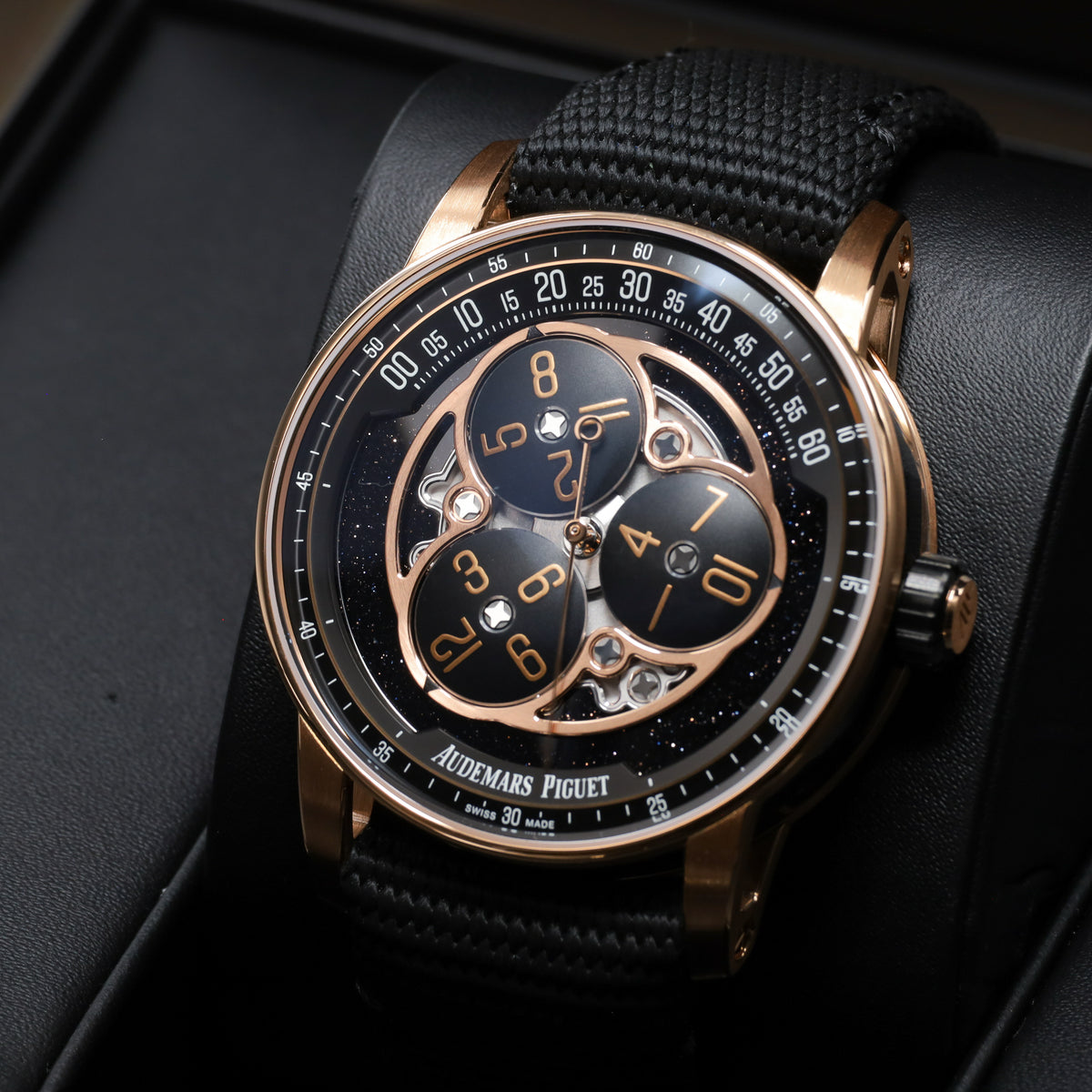 Audemars Piguet Code 11.59 Star Wheel 2025 Complete 41mm 18k Rose Gold Black Aventurine Starry Dial 18k Rose Gold Bezel Textile Strap 15212NR