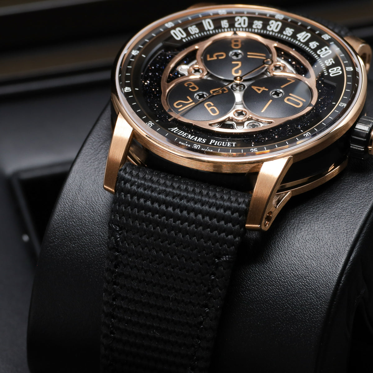 Audemars Piguet Code 11.59 Star Wheel 2025 Complete 41mm 18k Rose Gold Black Aventurine Starry Dial 18k Rose Gold Bezel Textile Strap 15212NR
