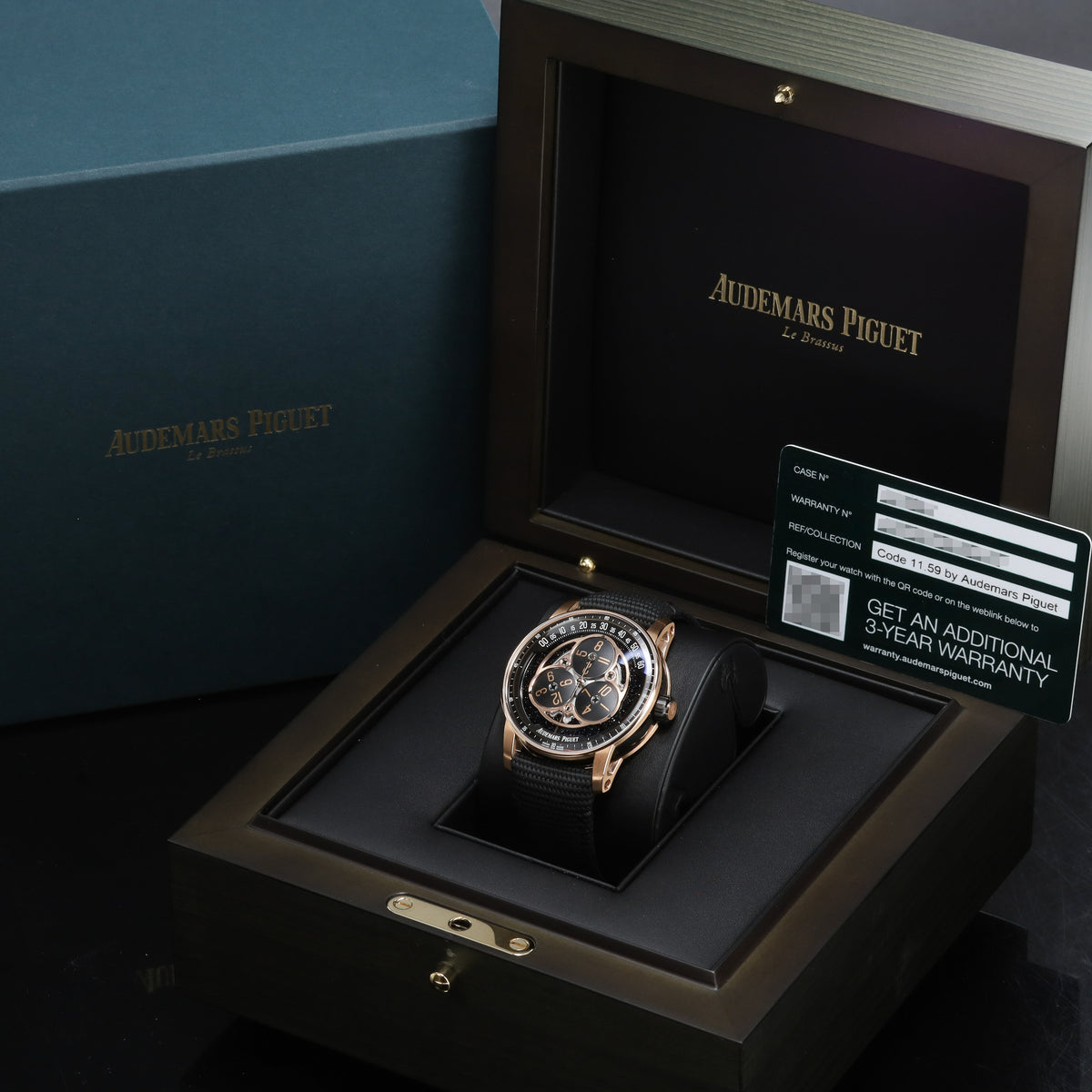 Audemars Piguet Code 11.59 Star Wheel 2025 Complete 41mm 18k Rose Gold Black Aventurine Starry Dial 18k Rose Gold Bezel Textile Strap 15212NR