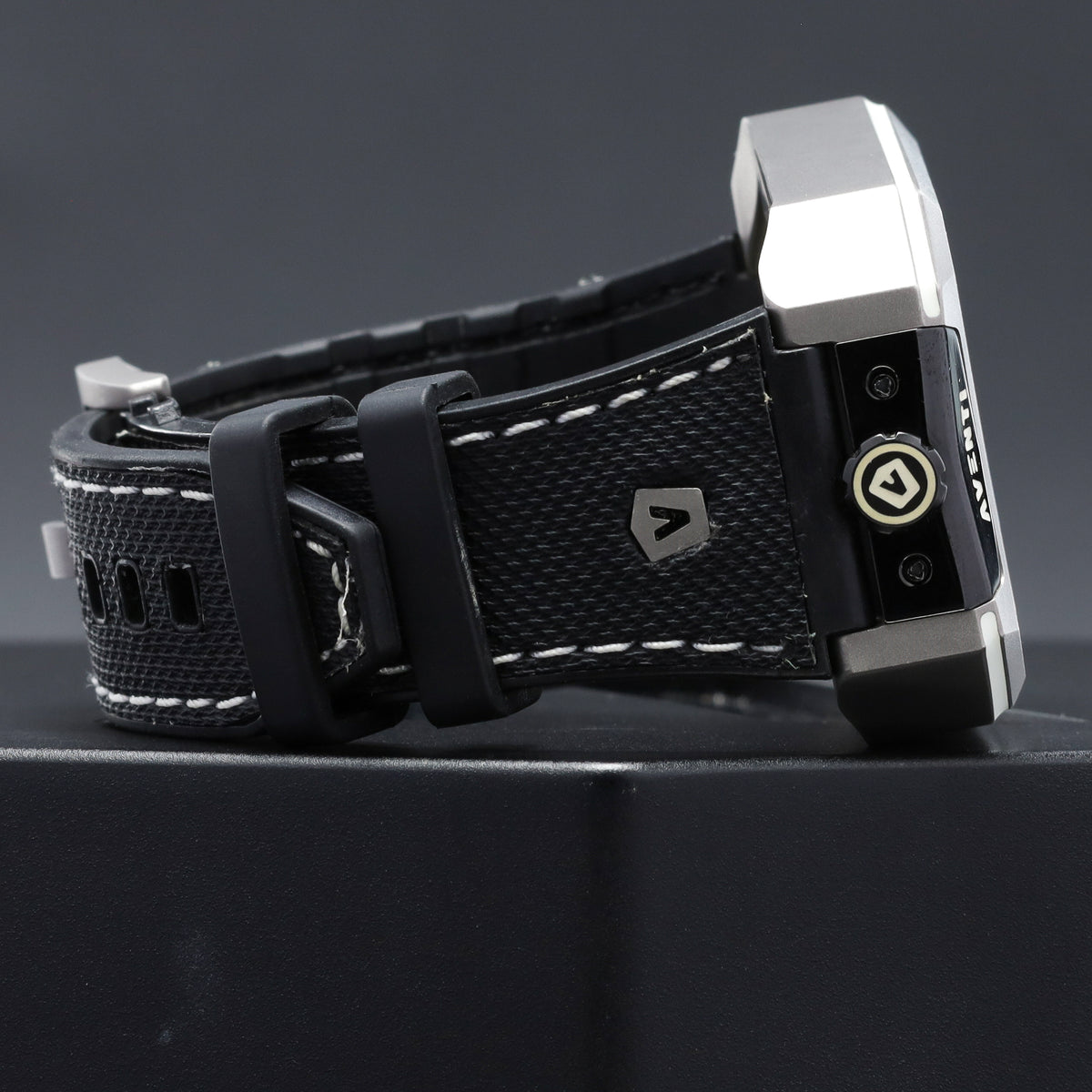 Aventi Tourbillon Complete 48mm Titanium Case Skeletonized Dial Titanium with Integrated Crystal Frame Bezel Black Rubber Textile Strap A10
