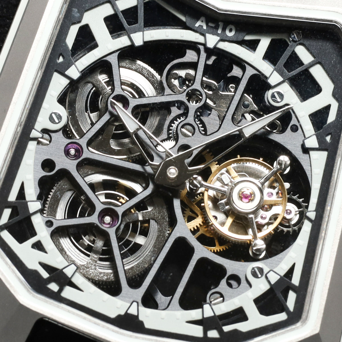 Aventi Tourbillon Complete 48mm Titanium Case Skeletonized Dial Titanium with Integrated Crystal Frame Bezel Black Rubber Textile Strap A10