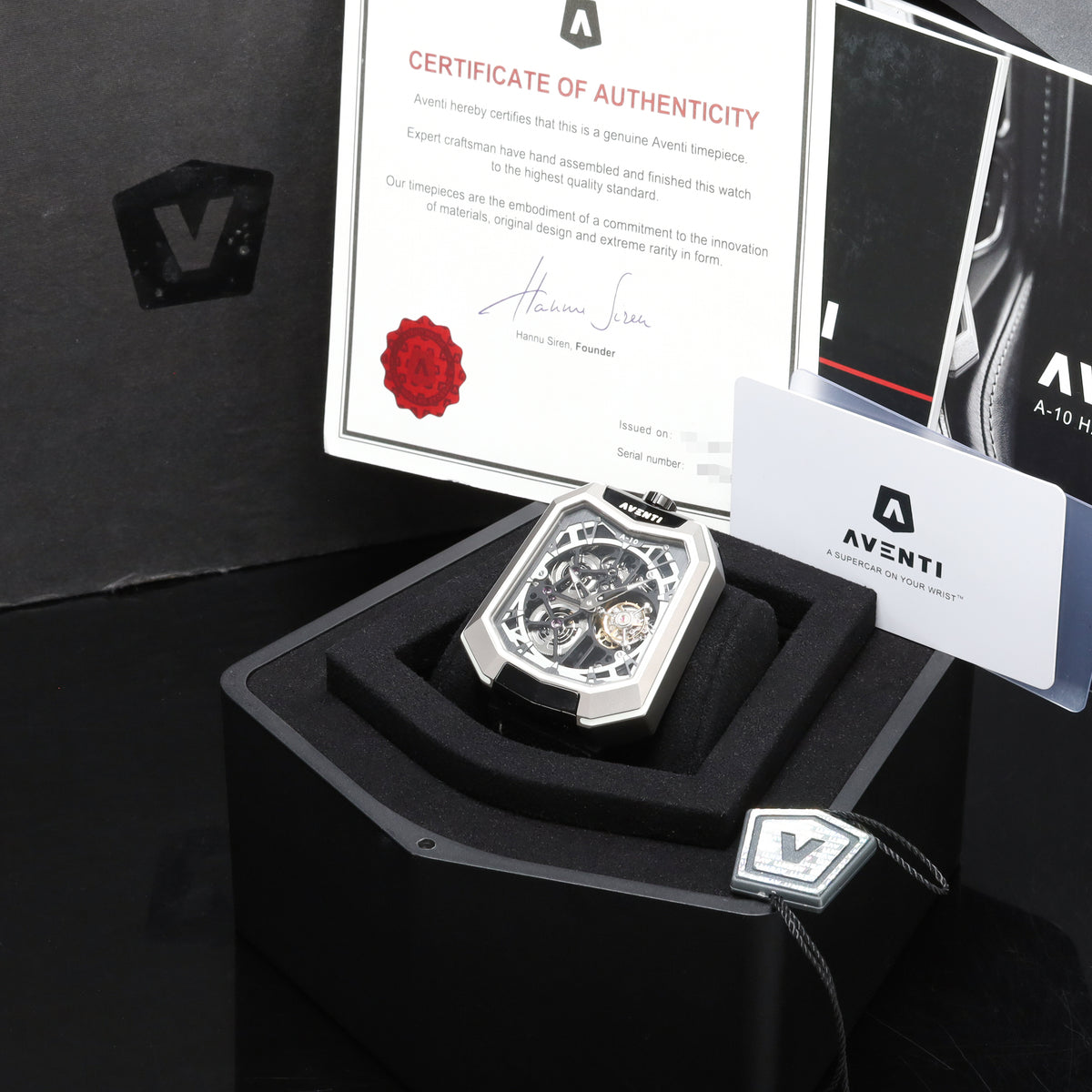 Aventi Tourbillon Complete 48mm Titanium Case Skeletonized Dial Titanium with Integrated Crystal Frame Bezel Black Rubber Textile Strap A10