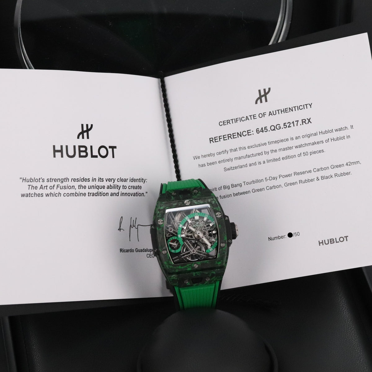 Hublot Spirit of Big Bang Tourbillon [2023 FULL SET] 42mm Green Carbon $100k MSRP 645.QG.5217.RX Limited Edition 1/50
