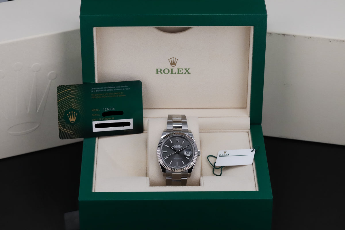 Rolex Datejust 41mm [2024 Complete] Silver Rhodium Dial 18k White Gold Fluted Oyster Steel 126334
