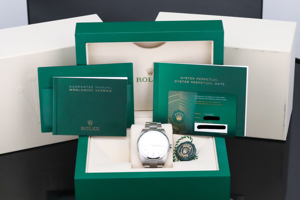 Rolex Oyster Perpetual 41mm [2025 Complete] Silver Dial Smooth Bezel Oyster Steel Bracelet 124300 OP41