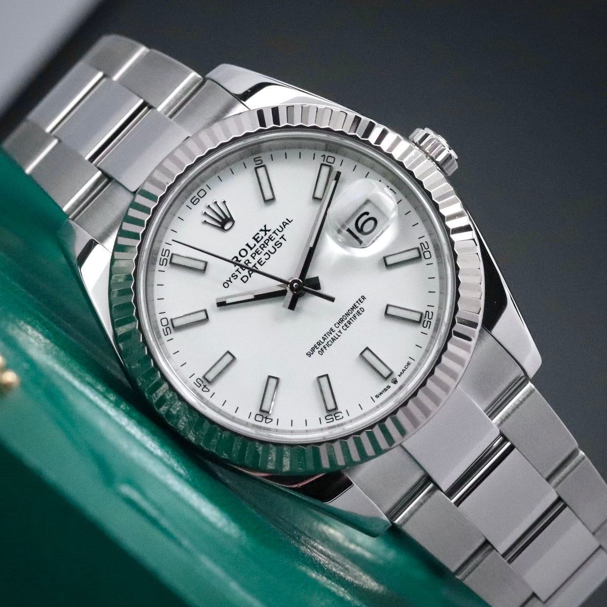 Rolex Datejust 41 White Stick Dial Fluted White Gold Bezel Oyster Bracelet 126334