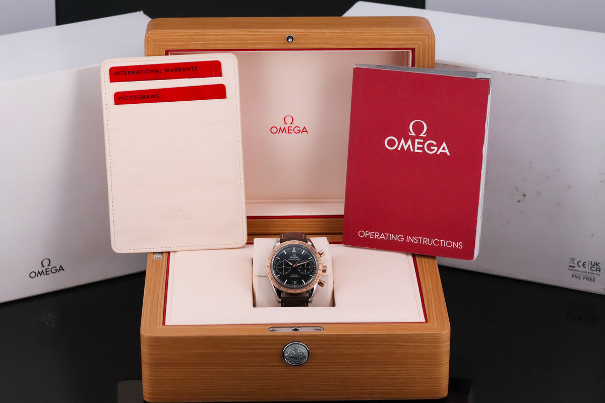 Omega Speedmaster Chronograph '57 Rose Gold [2024 COMPLETE] 41.5mm Black Dial Rose Gold Bezel Brown Leather Strap Stainless Steel Case 331.22.42.51.01.001