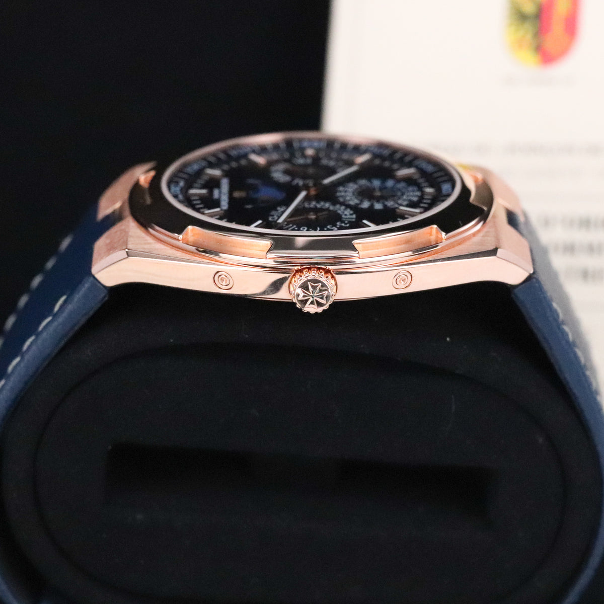 Vaceheron Constantin Overseas Perpetual Calendar Ultra Thin Complete 41mm Rose Gold Blue Dial Blue Rubber Strap 4300V/000R-B509