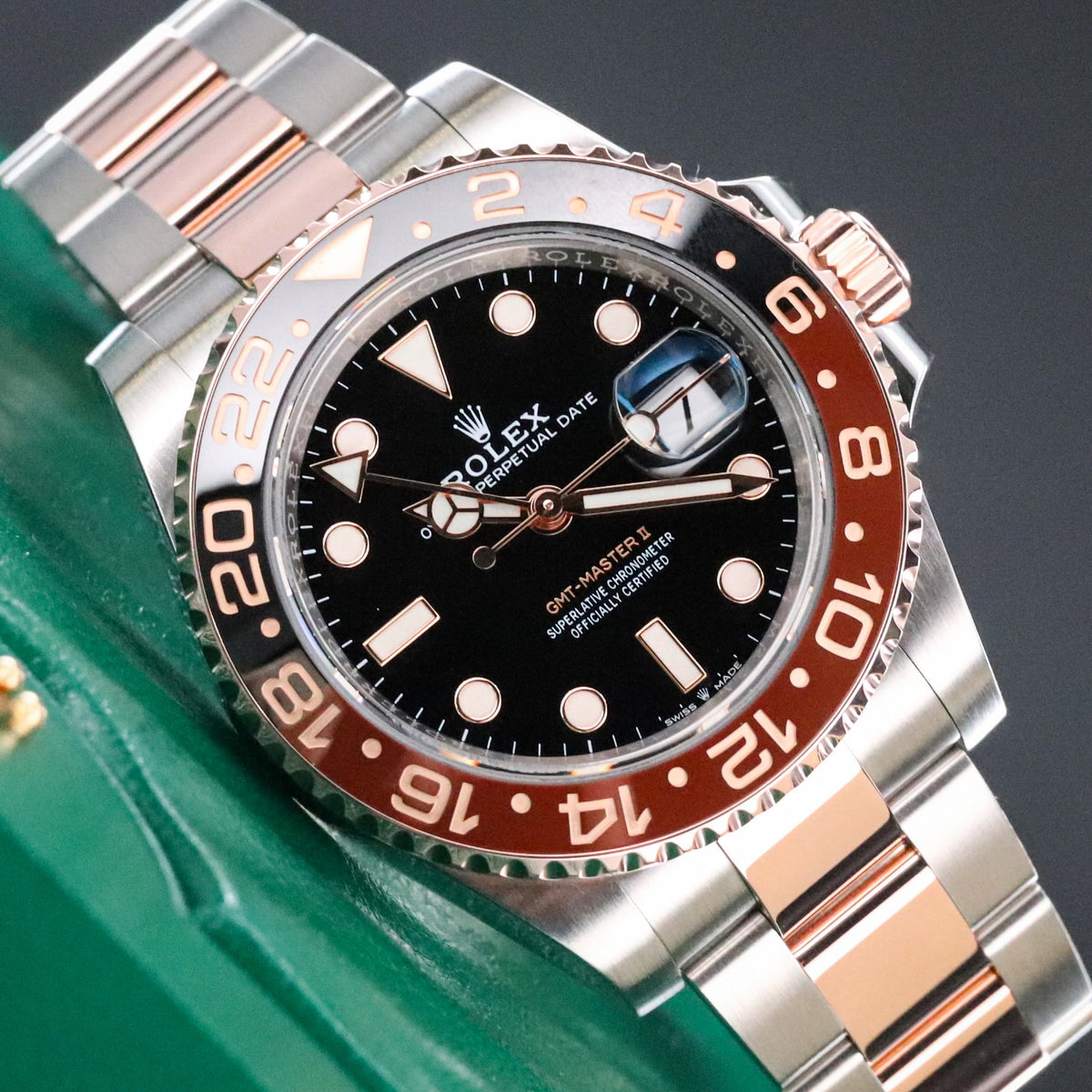 Rolex GMT Master II Rootbeer 40mm Two Tone Rose Gold Black Dial Black Brown Ceramic Bezel 12671CHNR