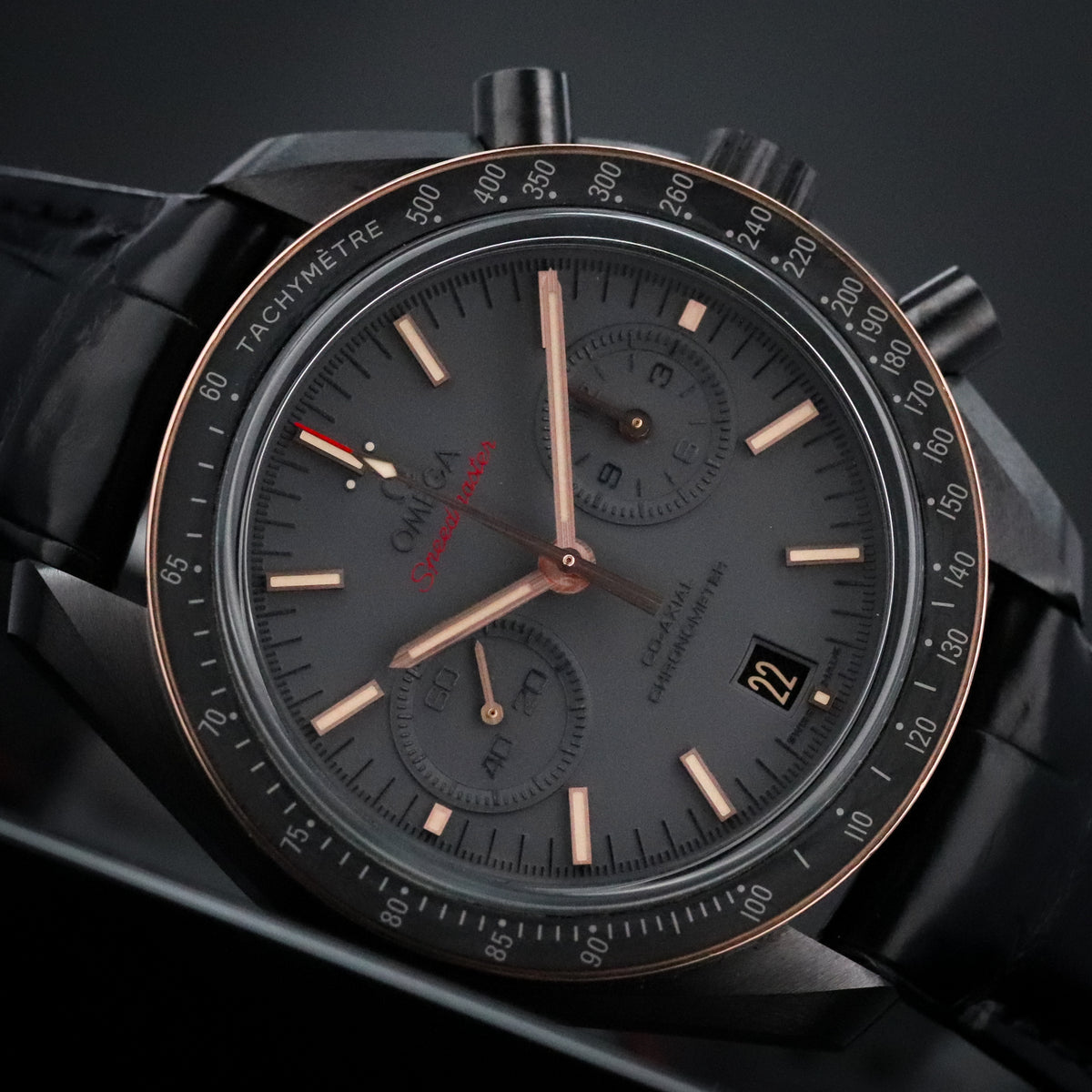 Omega Speedmaster Moonwatch Chronograph Dark Side of the Moon [2024 Complete] 44.25mm Black Ceramic Case Black Dial Black Bezel Black Alligator Leather Strap 311.63.44.51.06.001
