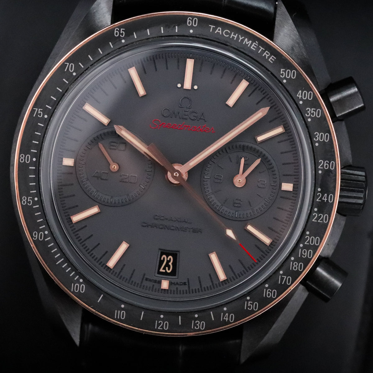 Omega Speedmaster Moonwatch Chronograph Dark Side of the Moon [2024 Complete] 44.25mm Black Ceramic Case Black Dial Black Bezel Black Alligator Leather Strap 311.63.44.51.06.001