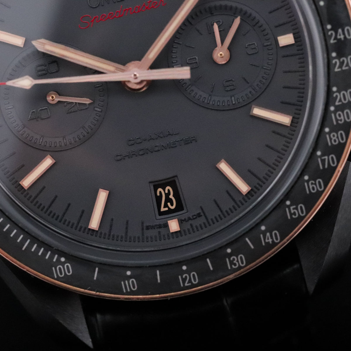 Omega Speedmaster Moonwatch Chronograph Dark Side of the Moon [2024 Complete] 44.25mm Black Ceramic Case Black Dial Black Bezel Black Alligator Leather Strap 311.63.44.51.06.001