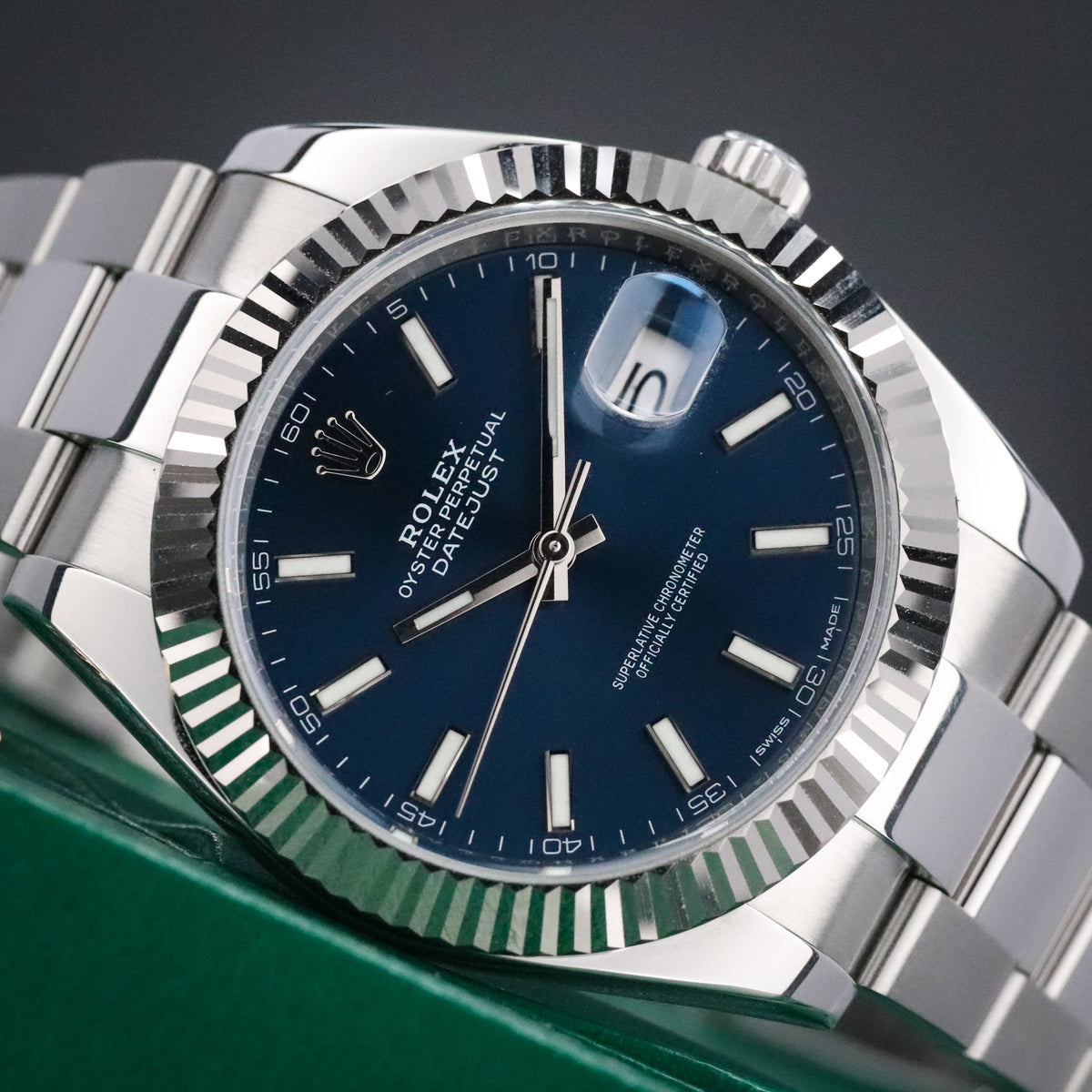 Rolex Datejust [COMPLETE] 41mm Stainless Steel Blue Dial White Gold Fluted Bezel 126334