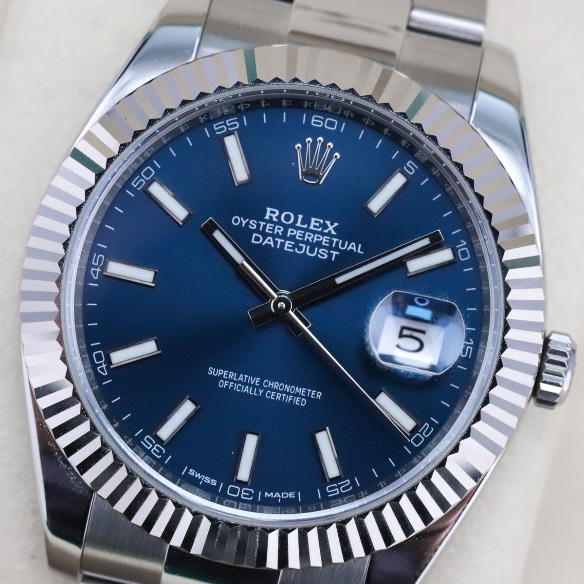Rolex Datejust [COMPLETE] 41mm Stainless Steel Blue Dial White Gold Fluted Bezel 126334