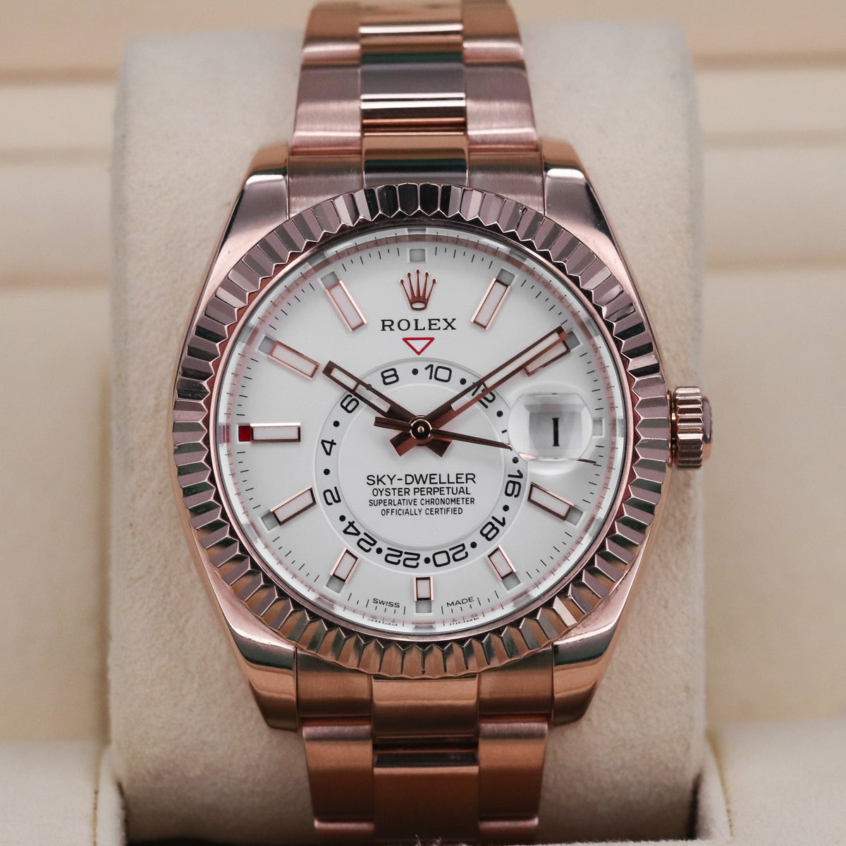 Rolex Skydweller [2019 Complete] 42mm Rose Gold White Dial Fluted Bezel Oyster Bracelet 326935