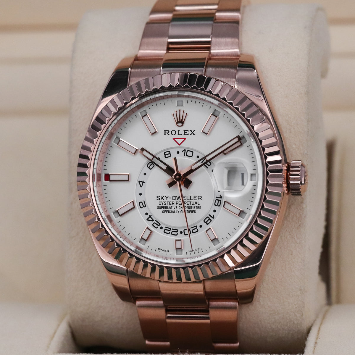 Rolex Skydweller [2019 Complete] 42mm Rose Gold White Dial Fluted Bezel Oyster Bracelet 326935